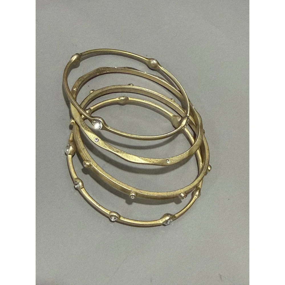 Lia Sophia Bangle Bracelet Set of 4 Bangles Matt Gold Tone Rhinestones Stackable